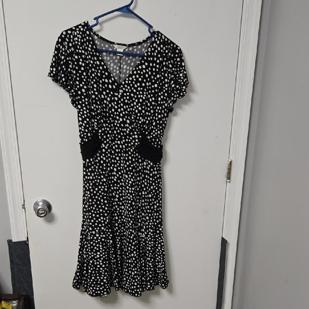 Christopher & Banks Black and White Polka Dot Midi Dress